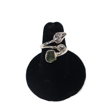 Moldavite, Herkimer, & Campo de Cielo Meteorite Ring