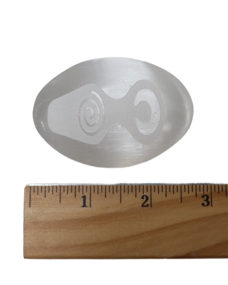Selenite Palm Stone with Goddess Engraving