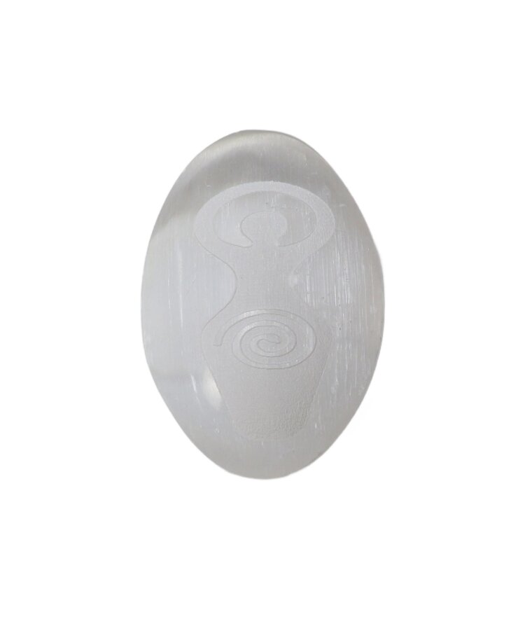 Selenite Palm Stone with Goddess Engraving
