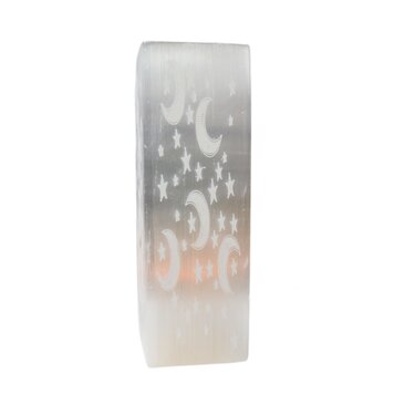 Moon Carved Selenite Rectangle Lamp 10"