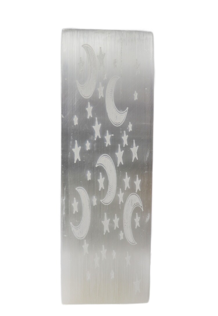 Moon Carved Selenite Rectangle Lamp 10"