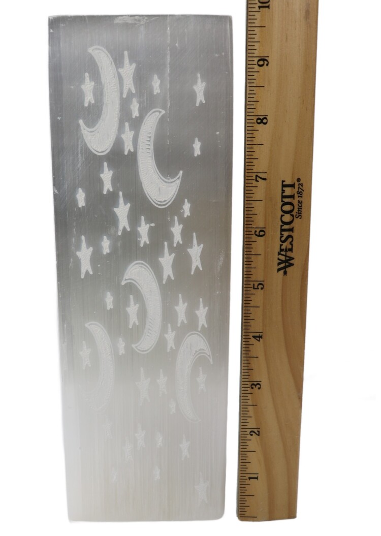 Moon Carved Selenite Rectangle Lamp 10"
