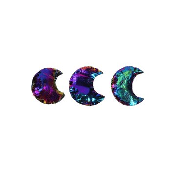 Rainbow Titanium Obsidian Crescent Moon