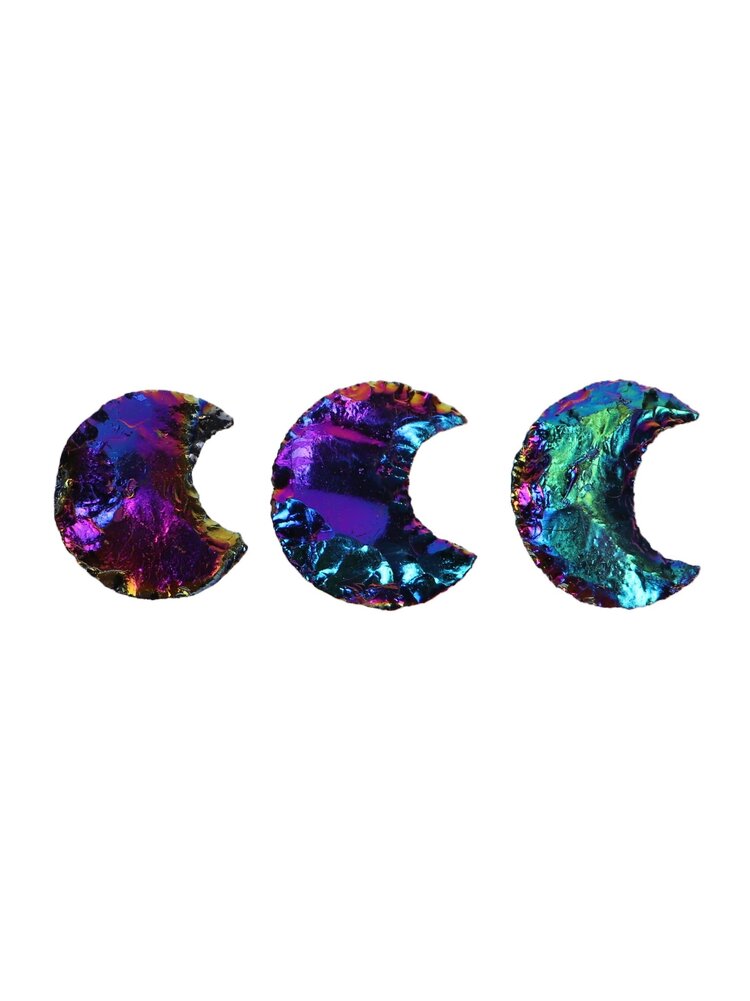Rainbow Titanium Obsidian Crescent Moon
