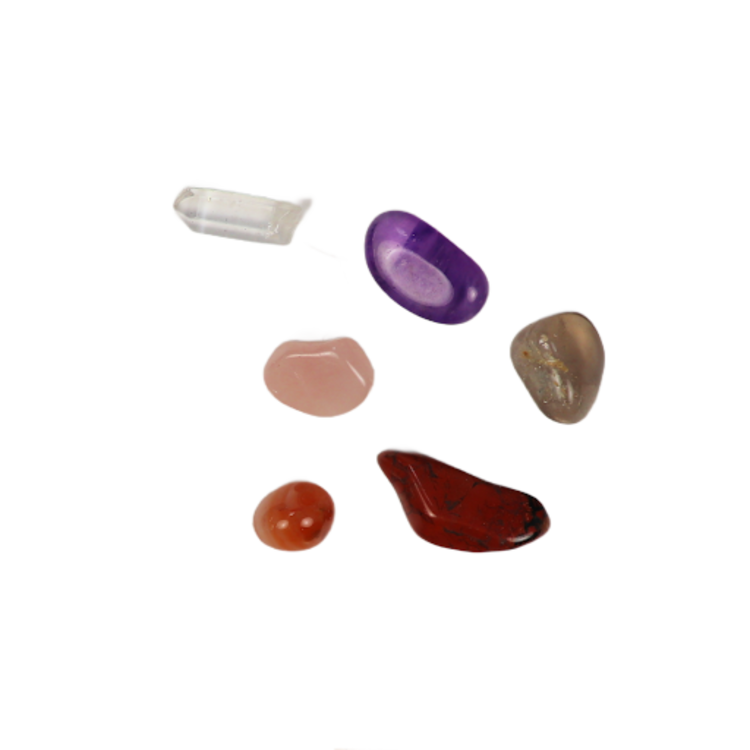 Crystal Kit: Selenite, Quartz, Rose Quartz, Smoky Quartz, Red Jasper, Amethyst, Carnelian, Calcite