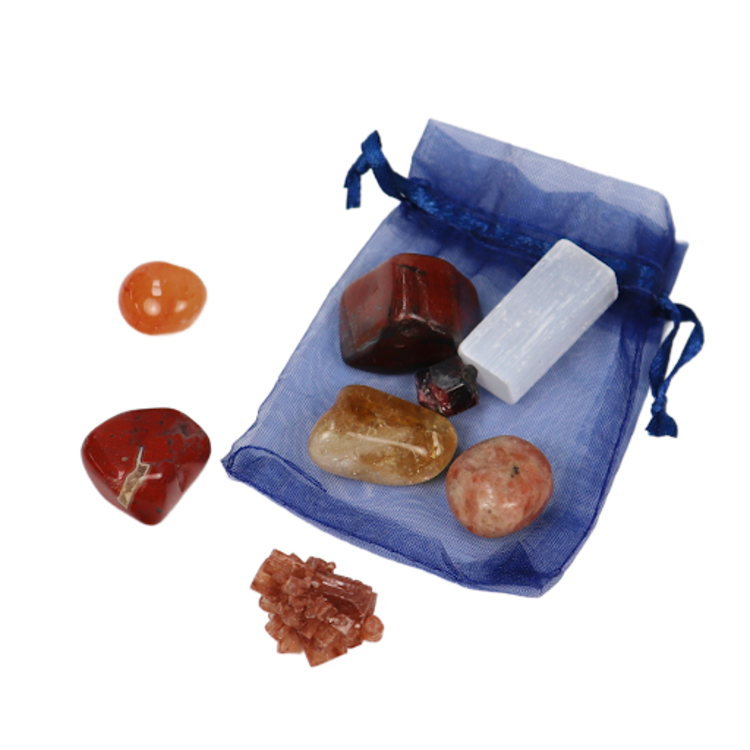 Winter Solstice Crystal Kit: Selenite, Garnet, Carnelian, Red Tiger Eye, Citrine, Aragonite,  Sunstone, Red Jasper