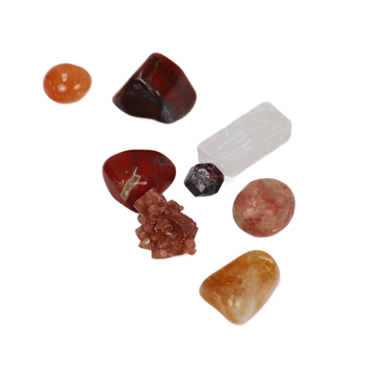 Winter Solstice Crystal Kit: Selenite, Garnet, Carnelian, Red Tiger Eye, Citrine, Aragonite,  Sunstone, Red Jasper