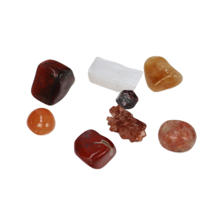 Winter Solstice Crystal Kit: Selenite, Garnet, Carnelian, Red Tiger Eye, Citrine, Aragonite,  Sunstone, Red Jasper