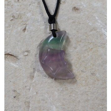 Carved Gemstone Pendant w/Cord Crescent Moon w/ Star