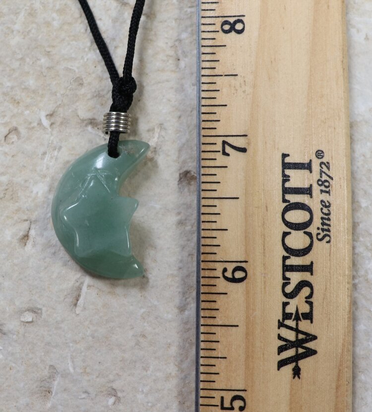 Carved Gemstone Pendant w/Cord Crescent Moon w/ Star