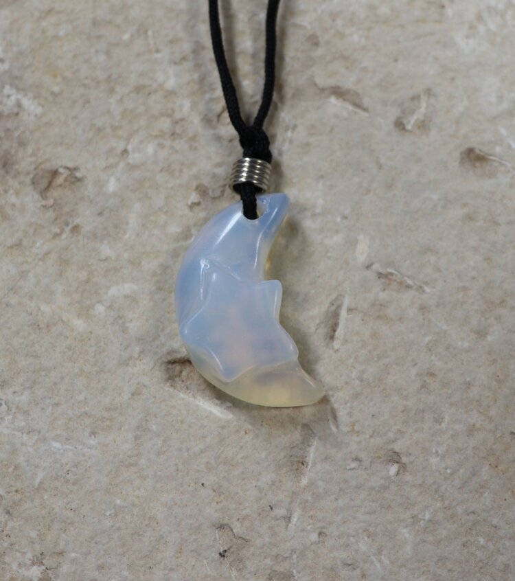 Carved Gemstone Pendant w/Cord Crescent Moon w/ Star