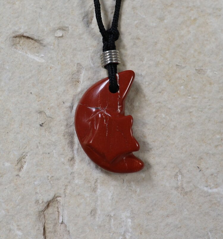 Carved Gemstone Pendant w/Cord Crescent Moon w/ Star