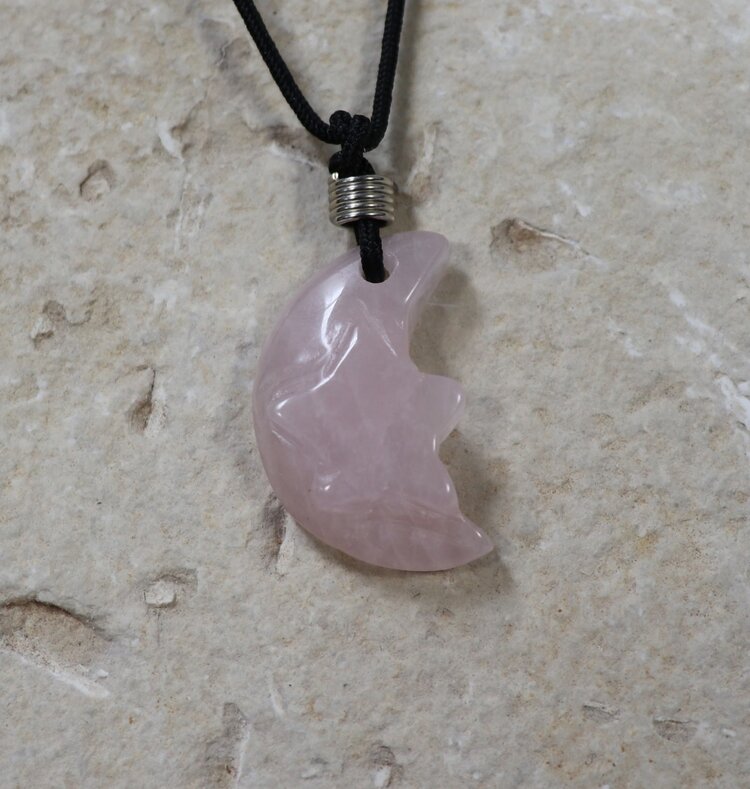 Carved Gemstone Pendant w/Cord Crescent Moon w/ Star
