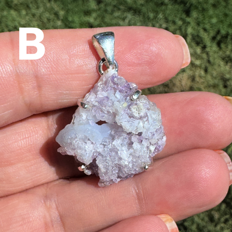Chalcedony and Fluorite Druzy Geode Sterling Silver Pendant