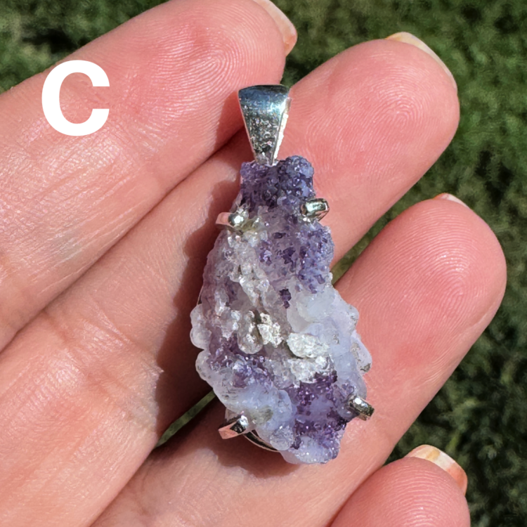 Chalcedony and Fluorite Druzy Geode Sterling Silver Pendant