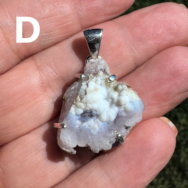 Chalcedony and Fluorite Druzy Geode Sterling Silver Pendant