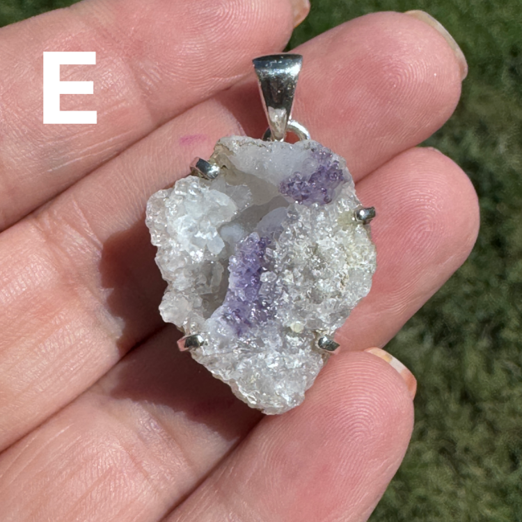 Chalcedony and Fluorite Druzy Geode Sterling Silver Pendant