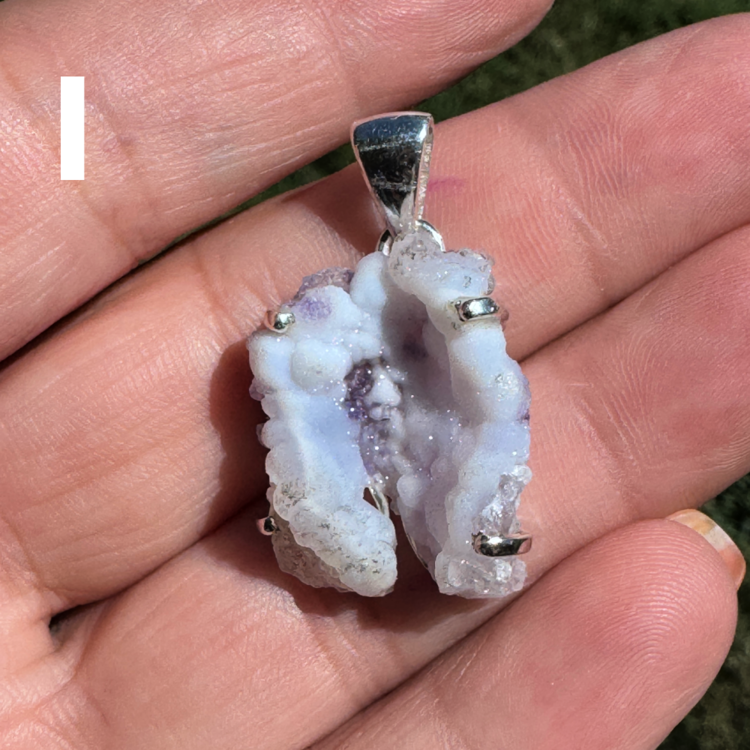 Chalcedony and Fluorite Druzy Geode Sterling Silver Pendant