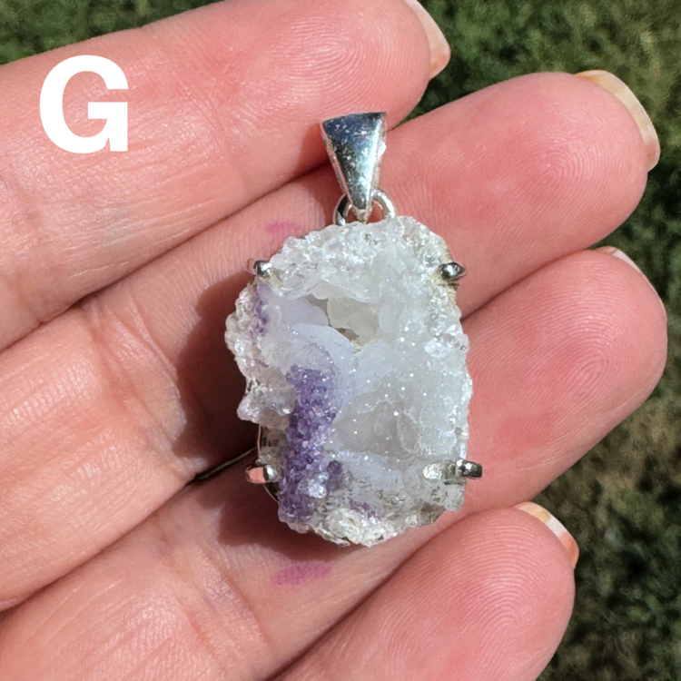 Chalcedony and Fluorite Druzy Geode Sterling Silver Pendant