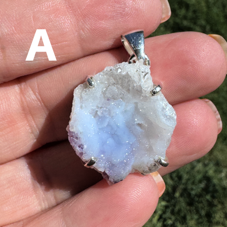 Chalcedony and Fluorite Druzy Geode Sterling Silver Pendant