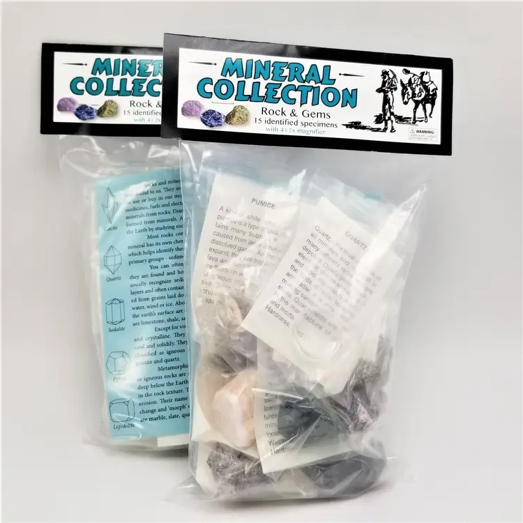 Mineral Collection with 15 Specimens & 4.5x Magnifying Glass