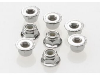 Nuts, 4mm Flanged Nylon Locking (Steel, Serrated) (8)