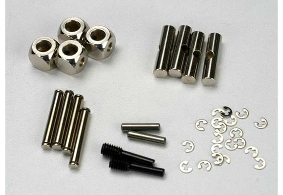 Traxxas U-joints, driveshaft (carrier (4)/ 4.5mm cross pin (4)/ 3mm cross pin (4)/ e-clips (20)) (metal parts for 2 driveshafts)