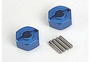 Traxxas Wheel hubs, hex (blue-anodized, lightweight aluminum) (2)/ axle pins(4)