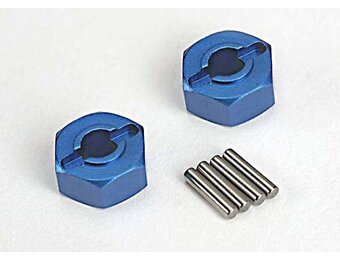 Traxxas Wheel hubs, hex (blue-anodized, lightweight aluminum) (2)/ axle pins(4)