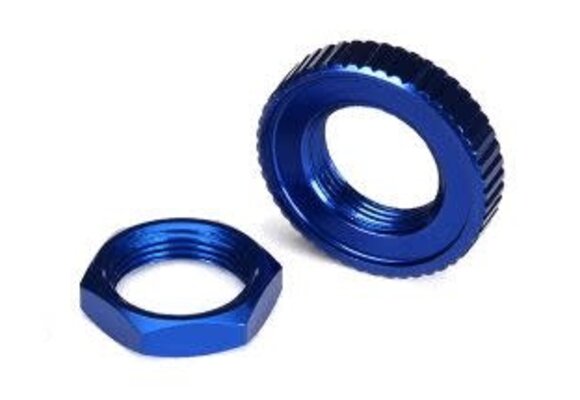 Servo saver nuts, aluminum, blue-anodized (hex (1), serrated (1))  TRA8345