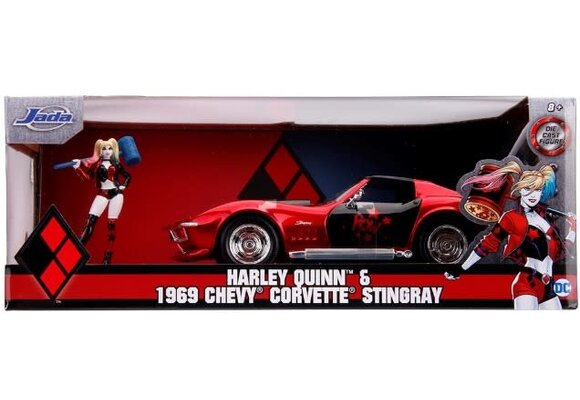 1/24 DC Comics 1969 Chevy Corvette Stingray Car w/Harley Quinn Figure  JAD-31196