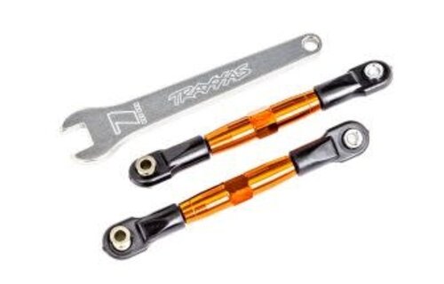 Camber links, front (TUBES orange-anodized, 7075-T6 aluminum) (2) (assembled with rod ends and hollow balls)/ aluminum wrench (1), TRA2444T