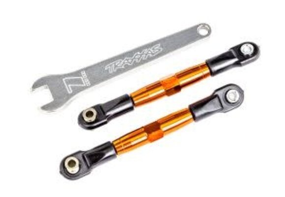 Camber links, front (TUBES orange-anodized, 7075-T6 aluminum) (2) (assembled with rod ends and hollow balls)/ aluminum wrench (1), TRA2444T