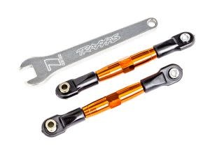 Camber links, front (TUBES orange-anodized, 7075-T6 aluminum) (2) (assembled with rod ends and hollow balls)/ aluminum wrench (1), TRA2444T