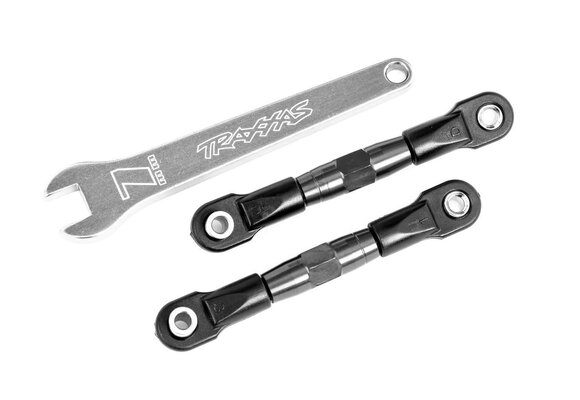 Camber links, rear (TUBES charcoal gray-anodized, 7075-T6 aluminum) (2) (assembled with rod ends and hollow balls)/ aluminum wrench (1), TRA2443A