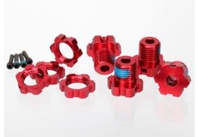 Traxxas Wheel hubs, splined, 17mm (red-anodized) (4)/ wheel nuts, splined, 17mm (red-anodized) (4)/ screw pins, 4x13mm (with threadlock) (4)