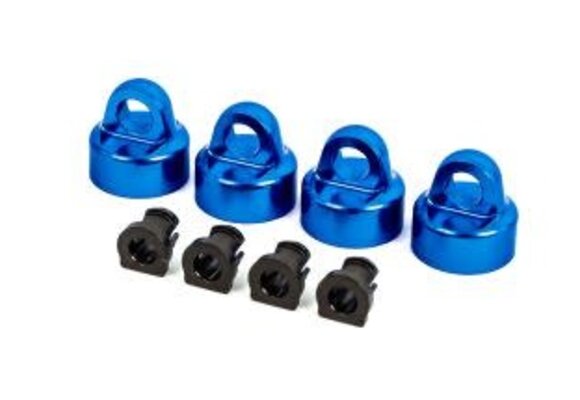Shock caps, aluminum (blue-anodized), GTX shocks (4)/ spacers (4) (for Sledge™)   TRA9664X