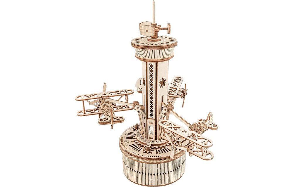 Airplane Control Tower 3D Wooden Puzzle with Music Box ROEAMK41