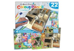 Animals (Horses, Dogs, Cats) Pencil by Number 22pc Activity Set (4 Projects) Age 8+ (8"x10")