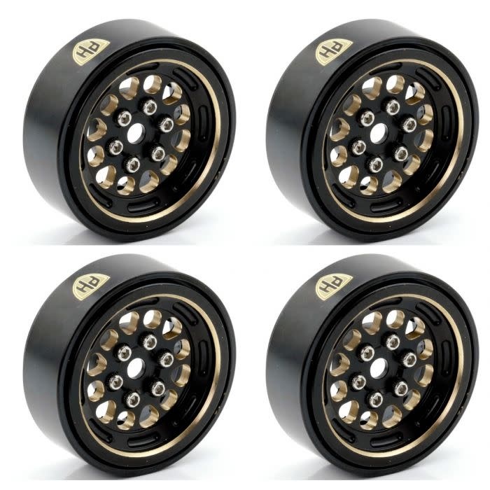 1.0" Black Brass Beadlock Crawler Wheels, for, 1/24 Axial SCX24, PHBSCX2491
