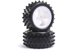 4 Row Rear Tires, Mounted, White (2): Mini JRX2