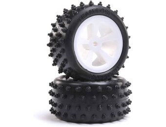 4 Row Rear Tires, Mounted, White (2): Mini JRX2