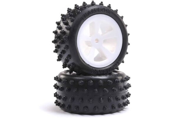 4 Row Rear Tires, Mounted, White (2): Mini JRX2