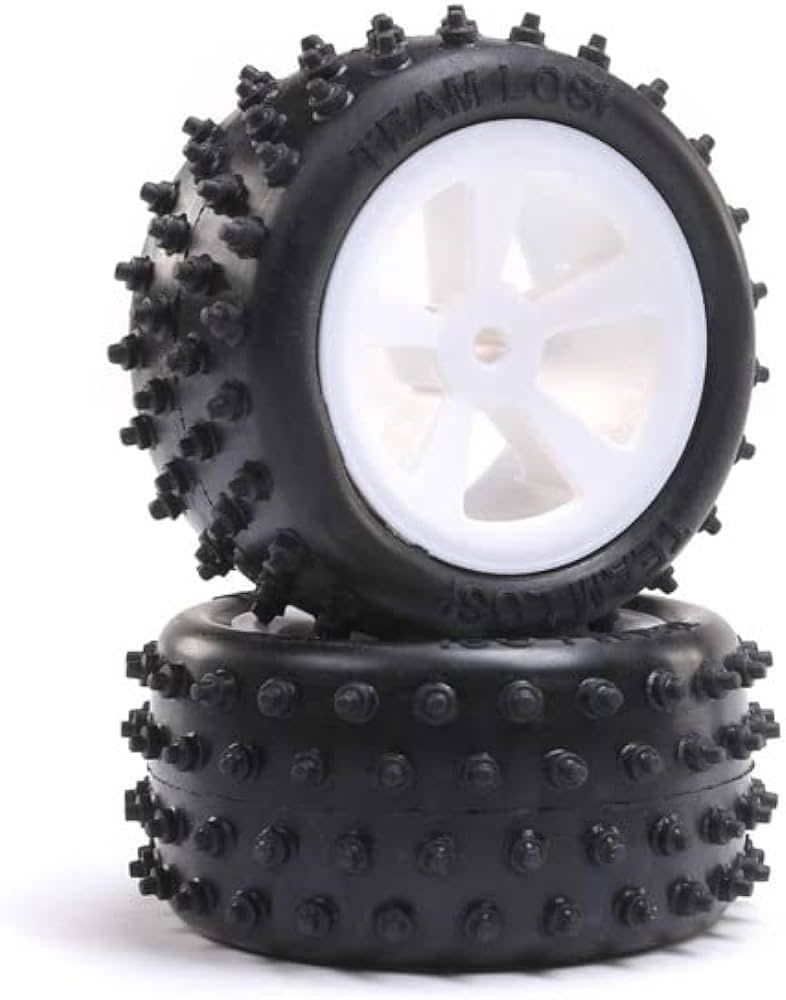 4 Row Rear Tires, Mounted, White (2): Mini JRX2