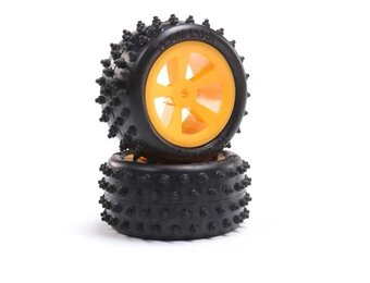 4 Row Rear Tires, Mounted, Orange (2): Mini JRX2