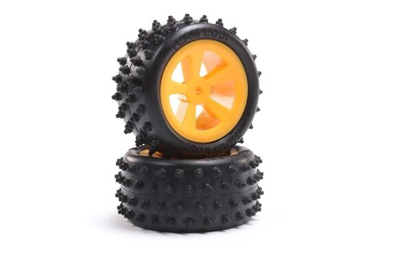 4 Row Rear Tires, Mounted, Orange (2): Mini JRX2