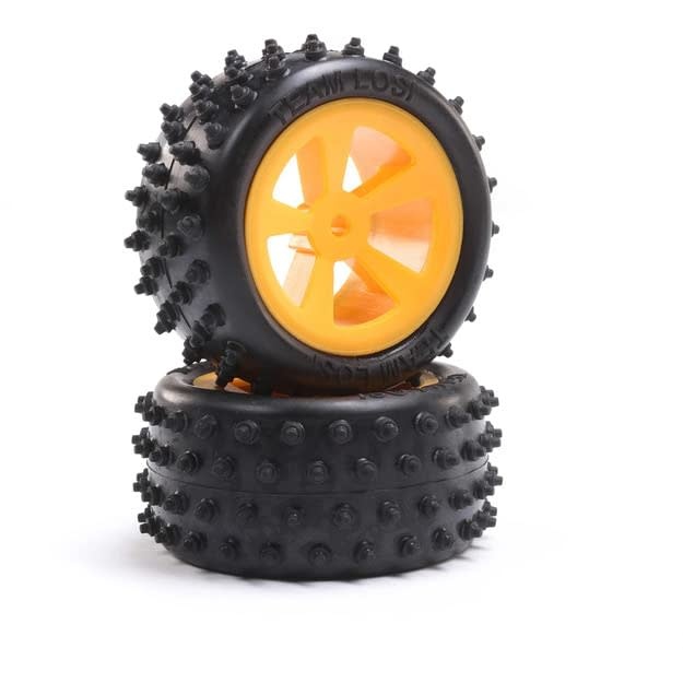 4 Row Rear Tires, Mounted, Orange (2): Mini JRX2