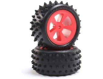 4 Row Rear Tires, Mounted, Red (2): Mini JRX2