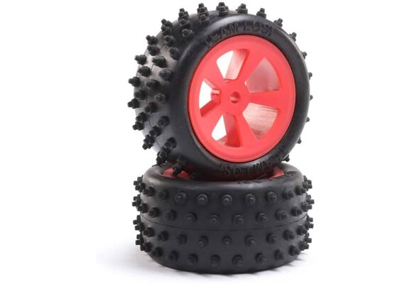 4 Row Rear Tires, Mounted, Red (2): Mini JRX2