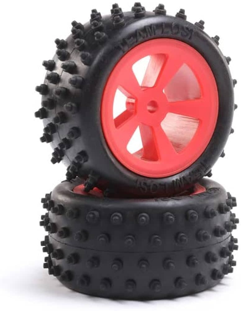 4 Row Rear Tires, Mounted, Red (2): Mini JRX2